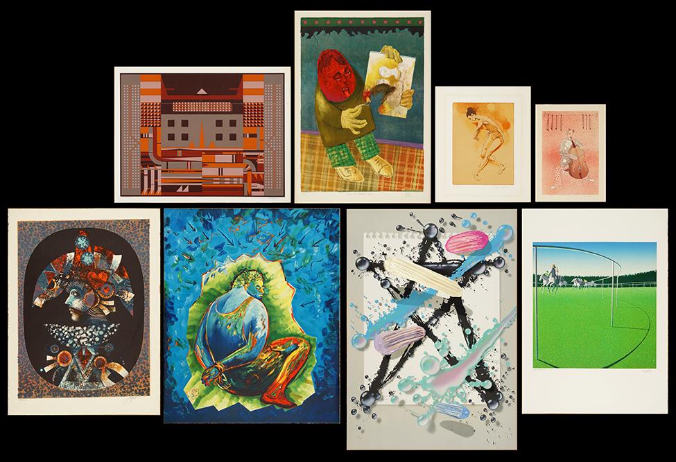 A Collection of 20th Century Prints.: A Collection of 20th Century Prints. Including color lithographs by Pierre Henri Jacquot, Haim Kern, Jim Jonson, each pencil signed and numbered, and two signed illegibly; a three-dimensional color se