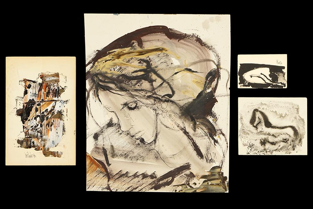 Gino Hollander (American, 1924-2015) Four Works on: Gino Hollander (American, 1924-2015) Four Works on Paper. Each an acrylic or ink on board, each signed and dated '79, '81, or '82, unframed Largest: 16 3/4" x 13 1/2"