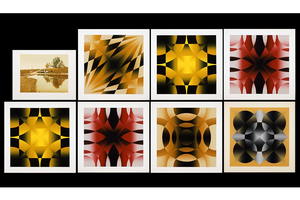 Mark Rowland (American, 20th Century) Seven Color: Mark Rowland (American, 20th Century) Seven Color Serigraphs. Each pencil signed lower right and numbered from editions of 300, unframed. Together with a lithograph by Mervyn Corning Each: 25" x 25"