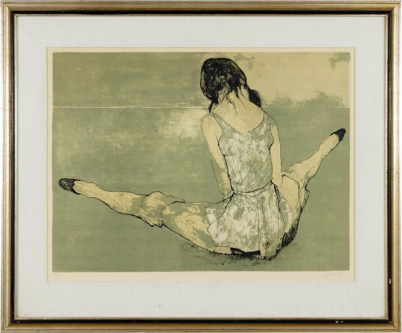 Jean Jansem (Armenian-French, 1920-2013) Seated Girl.: Color lithograph, pencil signed lower right and numbered 105/150, Provenance: Waller Gallery, Chicago. 18 3/4" x 25 1/2" Frame: 28 1/2" x 34 1/2"