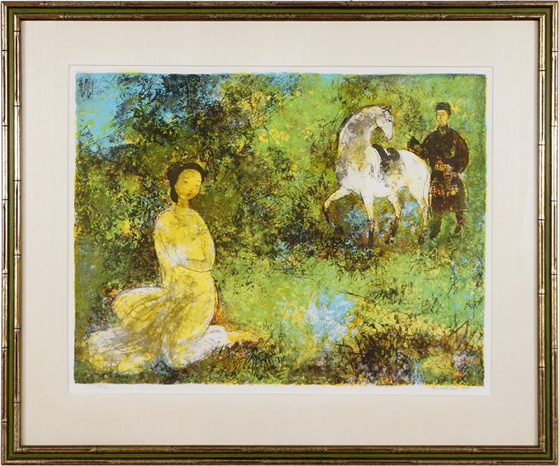 Vu Cao Dam (Vietnamese-French, 1908-2000) A Lady and a: Vu Cao Dam (Vietnamese-French, 1908-2000) A Lady and a Horseman. Color lithograph, pencil signed lower right, dated 1970, and numbered 87/150 19 1/2" x 25 1/2" Frame: 29" x 34 1/2"