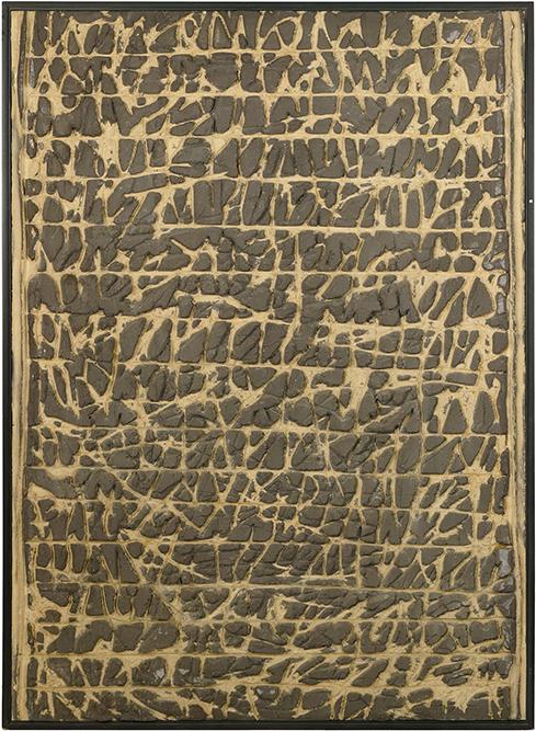 Harry Bouras (American, 1931-1990) Tabla: Baker's: Harry Bouras (American, 1931-1990) Tabla: Baker's Notes. Oil and cement on board, signed en verso, titled, dated October 1974, inscribed 'No. 47', and bearing the artist's stamp 62" x 45" Frame: 63 3/