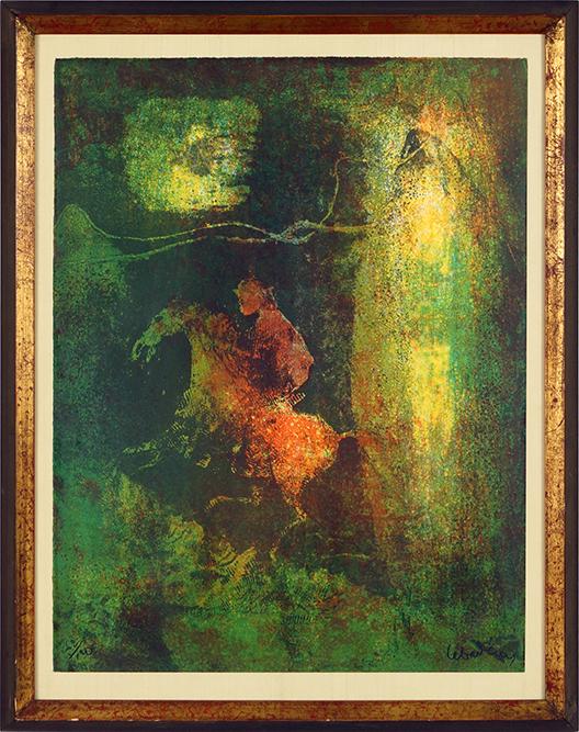 Dang Lebadang (Vietnamese-French, 1921-2015) Horseman.: Dang Lebadang (Vietnamese-French, 1921-2015) Horseman. Color lithograph, pencil signed lower right and numbered 62/120 25 1/2" x 19 1/2" Frame: 30 1/2" x 24"