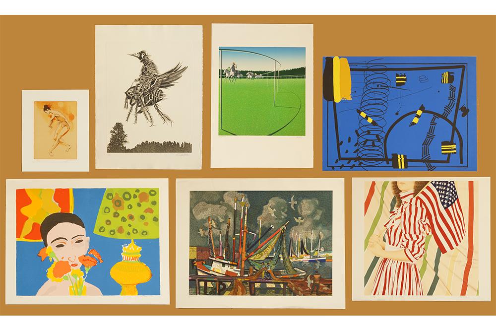 A Collection of 20th Century American Prints.: A Collection of 20th Century American Prints. Seven prints including color lithographs by Bill Taggert, Millard Sheets, and John Grillo, and color lithographs by Jim Jonson, Anderson, and one signed i