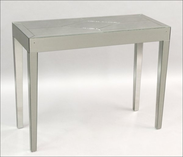 NEOCLASSICAL STYLE MIRRORED CONSOLE TABLE.: NEOCLASSICAL STYLE MIRRORED CONSOLE TABLE. H: 33" W: 42" D: 18"