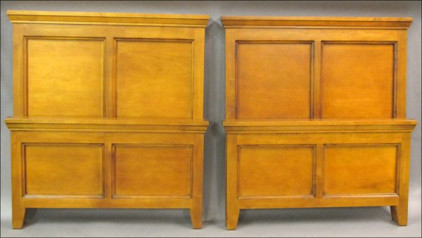 PAIR OF WALNUT TWIN BEDS.: PAIR OF WALNUT TWIN BEDS. Each including a headboard, 50" x 46", footboard, 26" x 46", and two side rails, 76.5"
