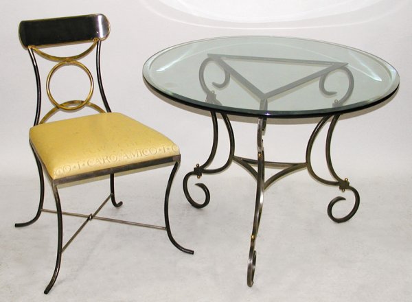 MARIO VILLA GLASS TOP TABLE AND THREE BRASS AND
