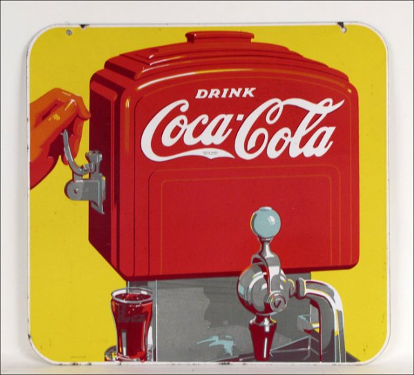 COKE SIGN, DOUBLE SIDED.: COKE SIGN, DOUBLE SIDED. Circa 1940, painted metal 26"x25""
