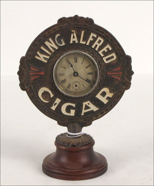 KING ALFRED CIGAR CLOCK.: KING ALFRED CIGAR CLOCK.