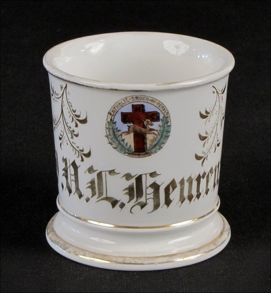 SHAVING MUG = CATHOLIC ORDER OF FORESTRY.: SHAVING MUG = CATHOLIC ORDER OF FORESTRY. Marked T & V Limoges France