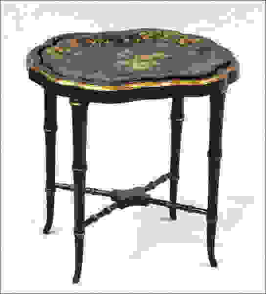 Parcel Gilt Ebonized Wood Tray Table.