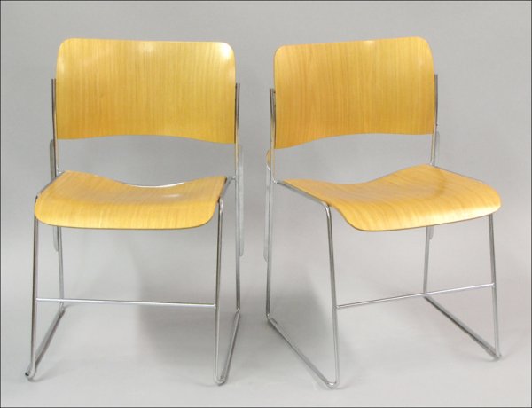 SET OF SIX DAVID ROWLAND BENTWOOD AND CHROME NE: SET OF SIX DAVID ROWLAND BENTWOOD AND CHROME NESTING CHAIRS. Height: 29.5"