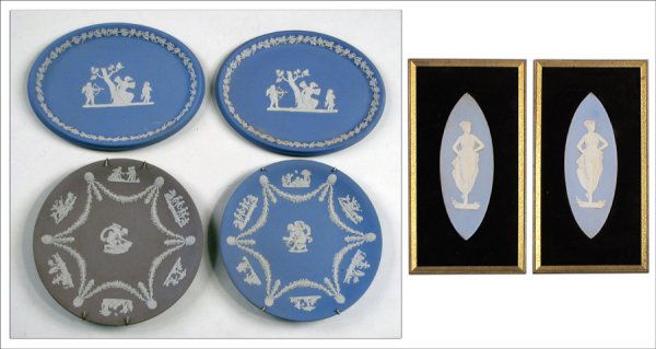COLLECTION OF WEDGWOOD JASPERWARE PLAQUES.: COLLECTION OF WEDGWOOD JASPERWARE PLAQUES.