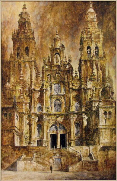ROBERT ADDISON (1924-1988) CATHEDRAL.: ROBERT ADDISON (1924-1988) CATHEDRAL. Oil on board, signed and dated 1963 39.5"x25.25"