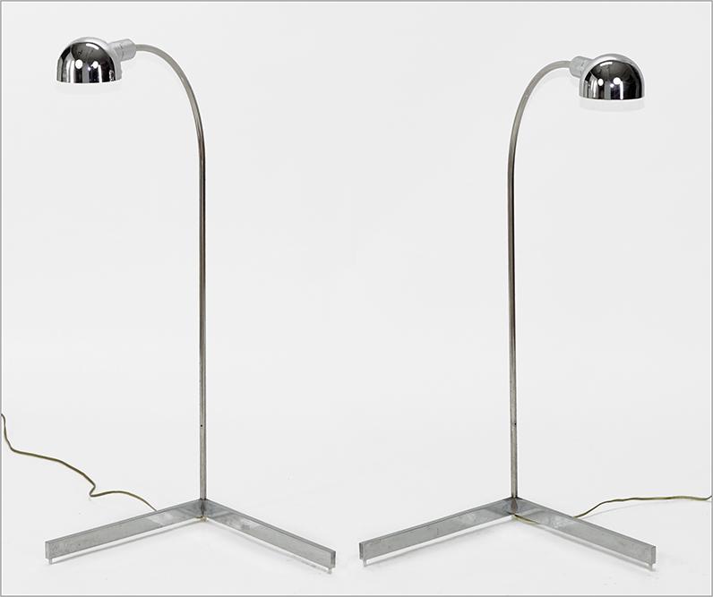 A Pair of Chrome Adjustable Reading Lamps.: A Pair of Chrome Adjustable Reading Lamps. In the style of Casella, unmarked Height: 37"