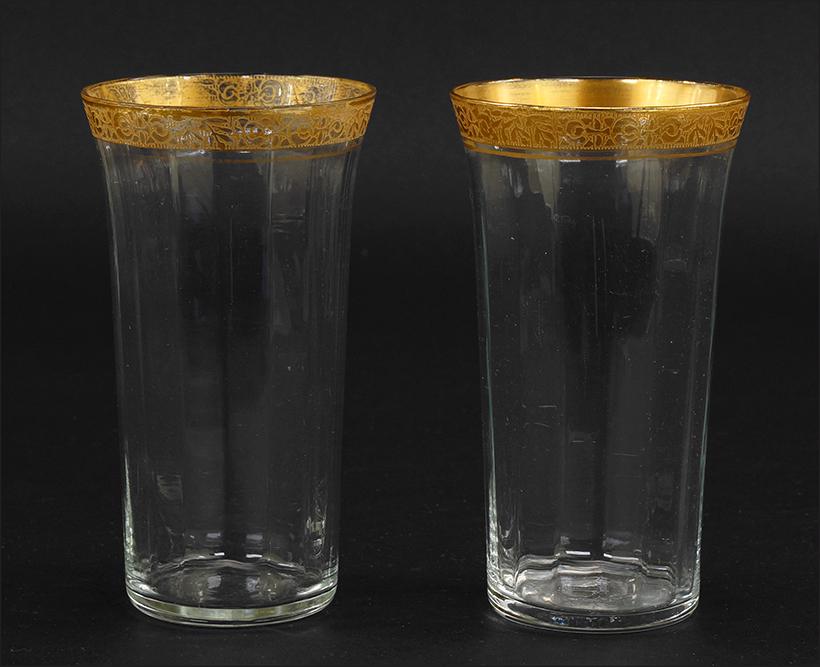 A Group of Eleven Gold Rimmed Glasses.: A Group of Eleven Gold Rimmed Glasses. Consisting of eleven gold gilt rimmed paneled glasses Height: 5 1/4"