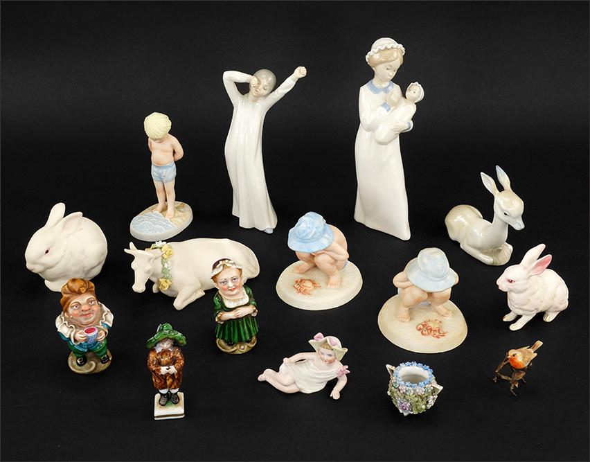 A Group of Various Figures.: A Group of Various Figures. Consisting of a Cybis bisque rabbit, Lefton rabbit, Frances Hook figures, Zaphin Spain figures Height: 8 1/2"