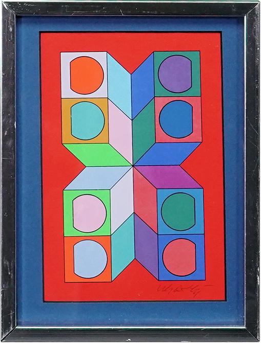 Victor Vasarely (Hungarian/French, 1906-1997) Sonora.: Victor Vasarely (Hungarian/French, 1906-1997) Sonora. Color serigraph, edition 130/200. Numbered lower left and signed lower right Sheet: 8 1/4" x 5 7/8" Frame: 8 3/4" x 6 1/2"