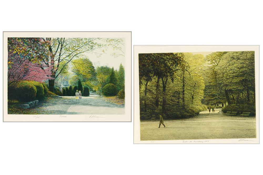 Harold Altman (American, 1924-2003) 'Jardin de: Harold Altman (American, 1924-2003) 'Jardin de Luxembourg' and 'Friends'. Two color lithographs, each pencil signed lower right, titled and numbered from editions of 285. Provenance: Merrill Chase Gal