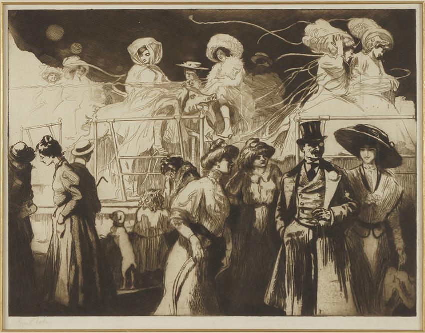 Edgar Chahine (Armenian-French, 1874-1947) Les Maneges.: Edgar Chahine (Armenian-French, 1874-1947) Les Maneges. Etching and drypoint, 1908, pencil signed lower left, from the edition of 50. Ref: Tabanelli 280 16 3/4" x 22 1/4" Frame: 27 1/4" x 32"