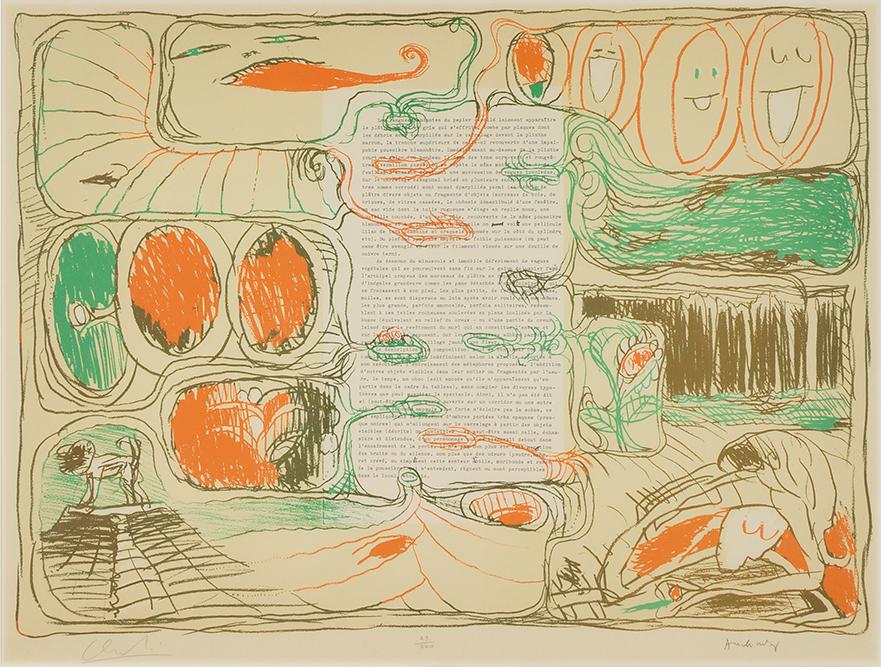 Pierre Alechinsky (Belgian, B. 1927) Placard.: Pierre Alechinsky (Belgian, B. 1927) Placard. Color lithograph, 1986, pencil signed lower right and numbered 29/500 21 1/2" x 29 1/4" Frame: 31" x 37 1/2"