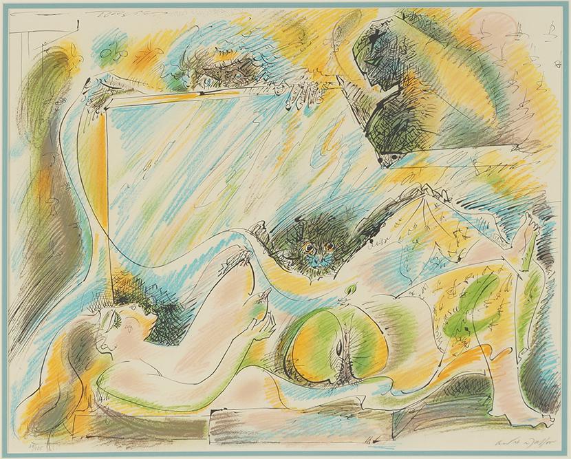 Andre Masson (French, 1896-1987) La Naissance d'Eve.: Andre Masson (French, 1896-1987) La Naissance d'Eve. Color lithograph, 1975, from the portfolio 'Je Reve', pencil signed lower right and numbered 28/125, published by Mourlot 19 1/4" x 24" Frame: 25 3