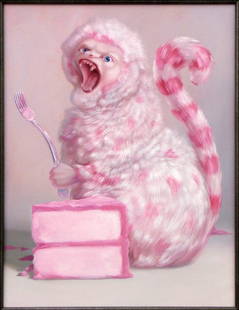 LAURIE HOGIN (CONTEMPORARY) THE CAKE EATER.: LAURIE HOGIN (CONTEMPORARY) THE CAKE EATER. Oil on canvas, signed and titled on verso 22"x17"