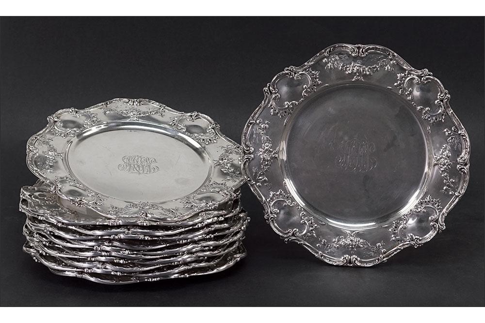 A Set of Twelve Gorham Sterling Silver Service Plates. (1 of 6)