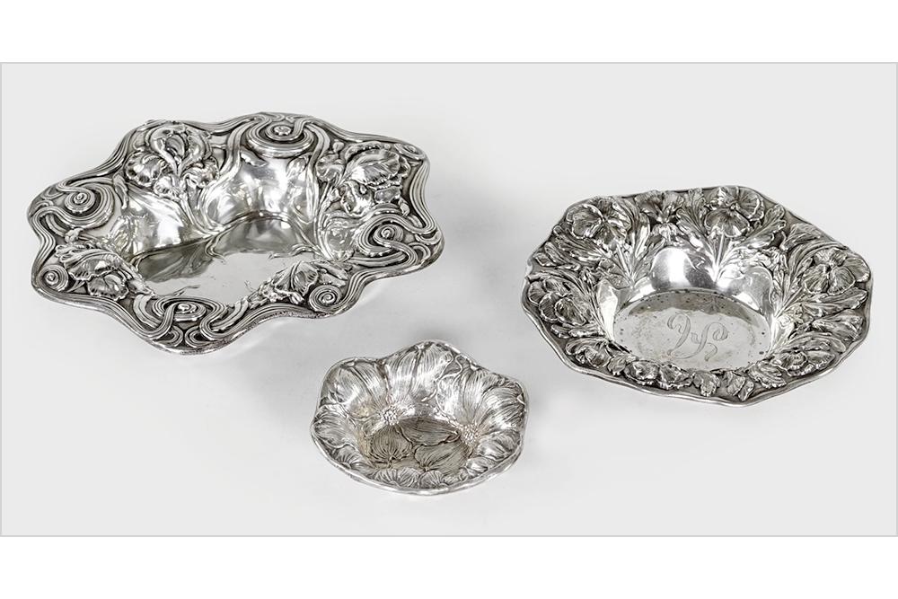 Three Art Nouveau Sterling Silver Dishes. (1 of 1)