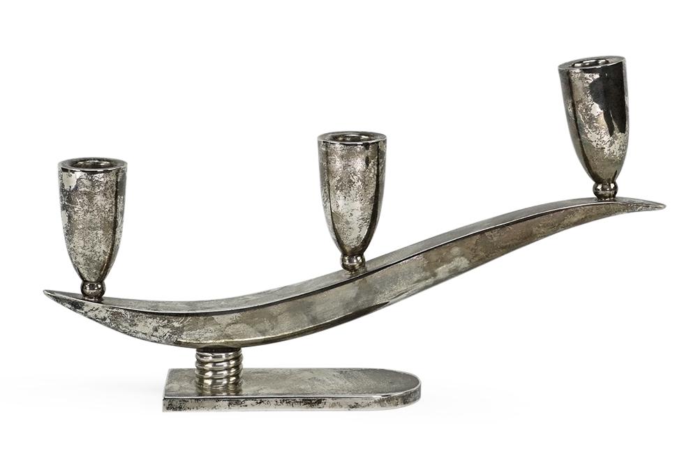 A Mexican Sterling Silver Three-Light Candelabra. (1 of 1)
