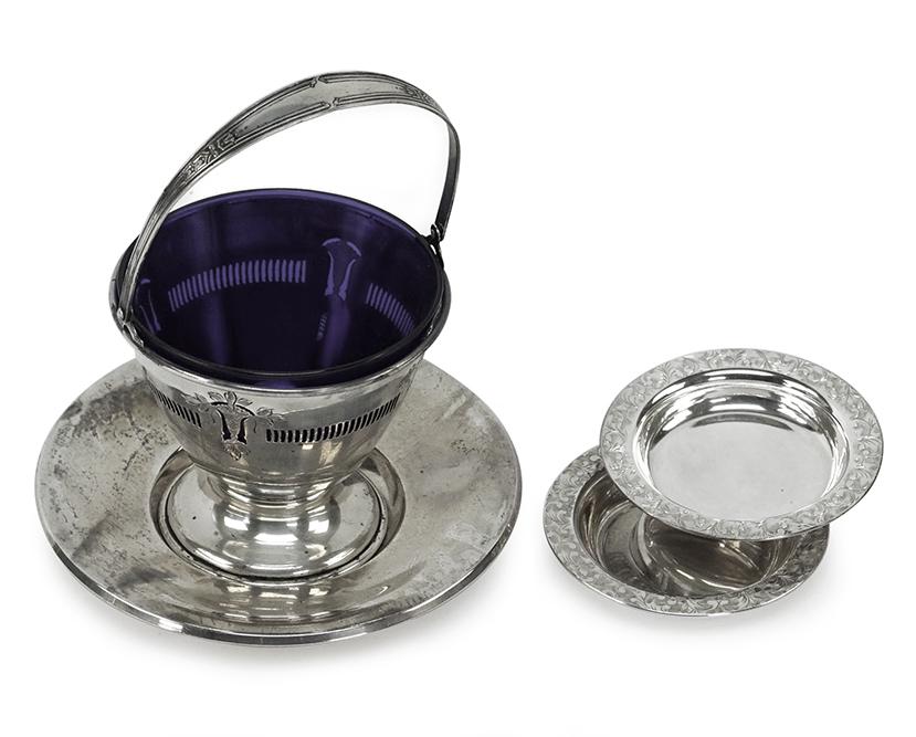 A Sterling Silver Basket With Cobalt Glass Liner. (1 of 1)