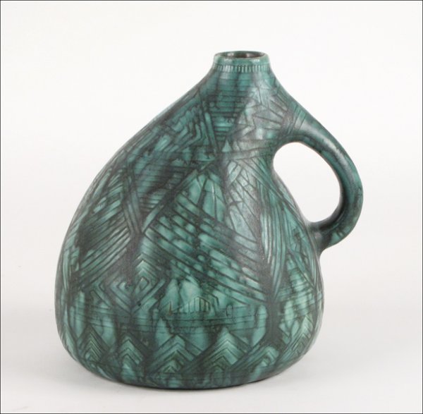 WILHELM SCHILLER & SOHN SIDEROLITH POTTERY VASE.: WILHELM SCHILLER & SOHN SIDEROLITH POTTERY VASE. Bodenbach, Bohemia, c. 1900-1910 Height: 7.5"