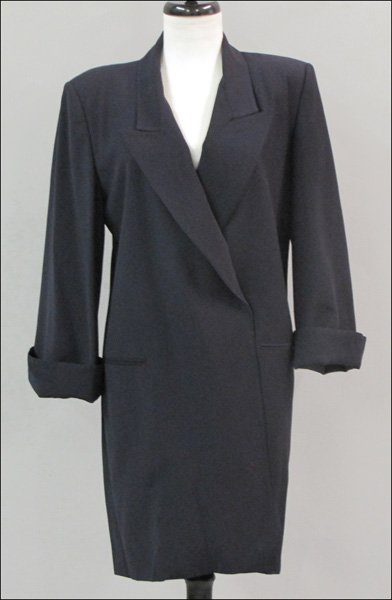 GIANFRANCO FERRE NAVY BLUE WOOL DOUBLE BREASTED COAT.: GIANFRANCO FERRE NAVY BLUE WOOL DOUBLE BREASTED COAT. Partially silk lined Size 42
