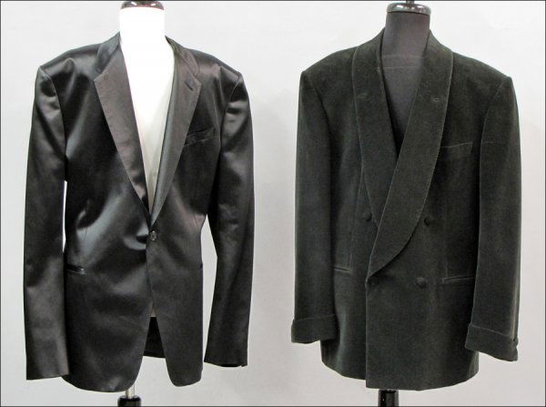 PAUL SMITH BLACK SATIN SINGLE BUTTON TUXEDO JACKET.: PAUL SMITH BLACK SATIN SINGLE BUTTON TUXEDO JACKET. Together with a Brioni green corduroy double breasted blazer Paul Smith: Size 46 Brioni: Size 42 regular