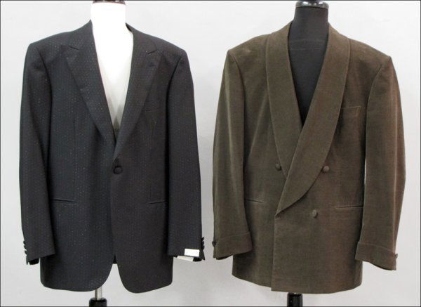 BRIONI BLACK WOOL SINGLE BUTTON BLAZER.: BRIONI BLACK WOOL SINGLE BUTTON BLAZER. With metallic threading throughout. Never worn, with tags. Together with a Brioni brown corduroy (very fine whale) double breasted blazer Both size 42 regular
