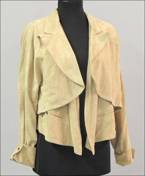 CLAUDE MONTANA TAN SUEDE CROPPED JACKET.: CLAUDE MONTANA TAN SUEDE CROPPED JACKET. With an attached interior suede vest Size 38
