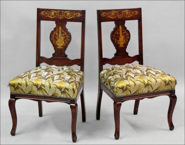 FOUR DUTCH MARQUETRY SIDE CHAIRS.