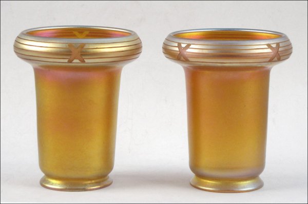TWO STEUBEN AURENE GLASS SHADES.