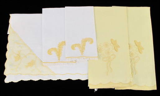 GROUP OF MARGHAB LINENS.: GROUP OF MARGHAB LINENS. Comprised of one placemat, two guest towels, and two fingertip towels