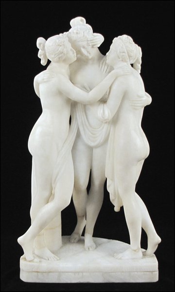 AFTER ANTONIO CANOVA (ITALIAN 1757-1822) THE TH: AFTER ANTONIO CANOVA (ITALIAN 1757-1822) THE THREE GRACES. Marble sculpture, unsigned H: 21.5" W: 12" D: 6.5"