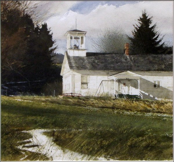 THOMAS WILLIAM JONES (AMERICAN, B.1942) DECEMBE: THOMAS WILLIAM JONES (AMERICAN, B.1942) DECEMBER LIGHT. Watercolor on paper, signed lower right; Titled and signed on the reverse with annotations from the artist reading 'The lighting had a lot to do