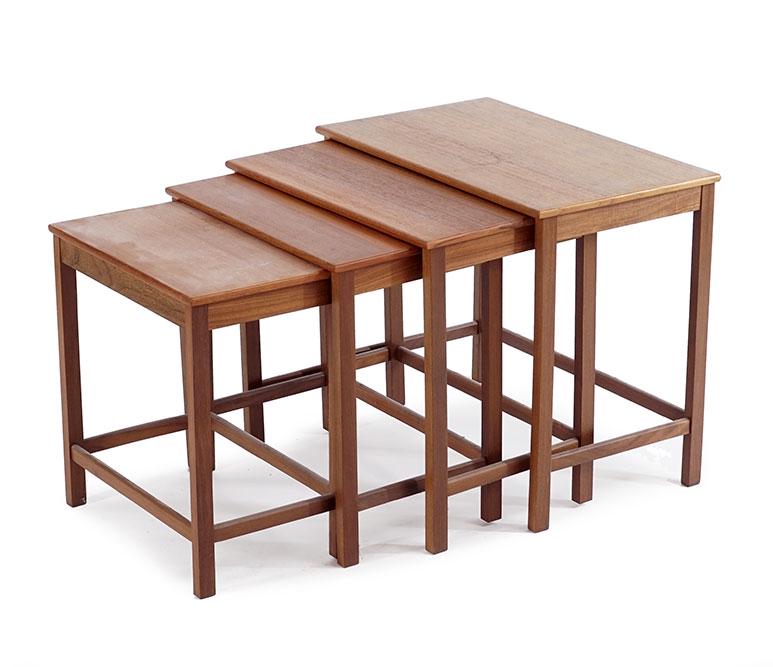 A Nest of Four Teak Tables.: A Nest of Four Teak Tables. Largest: 21" x 23 1/2" x 14 1/2"