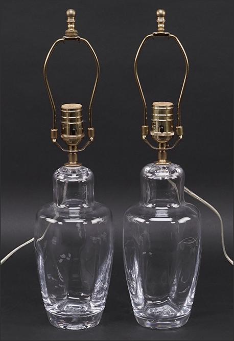 A Pair of Simon Pearce Glass Table Lamps.: A Pair of Simon Pearce Glass Table Lamps. Medium Fairlee Tulip clear glass lamps. Marked on the underside Height to socket: 14 1/2"