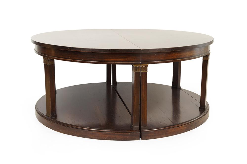 A Pair of Mahogany Demilune Tables.: A Pair of Mahogany Demilune Tables. Two tables can be pushed back to back for use as one center table (27" x 63") Each table: 27" x 63" x 31 1/2"