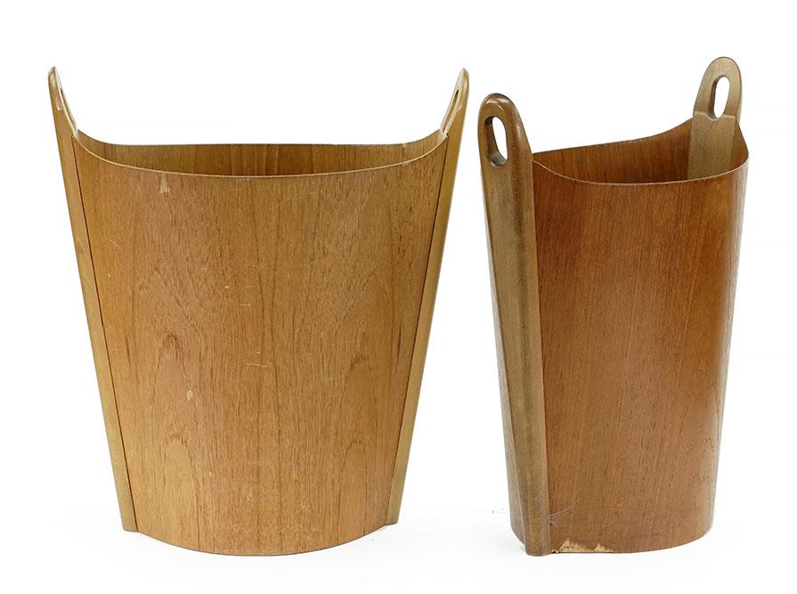Two Einar Barnes for P.S. Heggen Teak Wastepaper: Two Einar Barnes for P.S. Heggen Teak Wastepaper Baskets. 17 1/2" x 15" x 8"