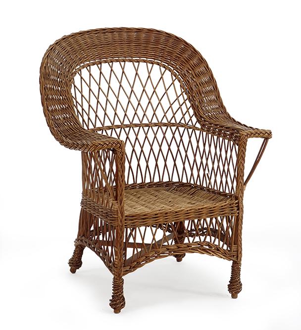 A Wicker Armchair Attributed to Gustav Stickley.: A Wicker Armchair Attributed to Gustav Stickley. Circa 1910, unmarked 37" x 29" x 19"