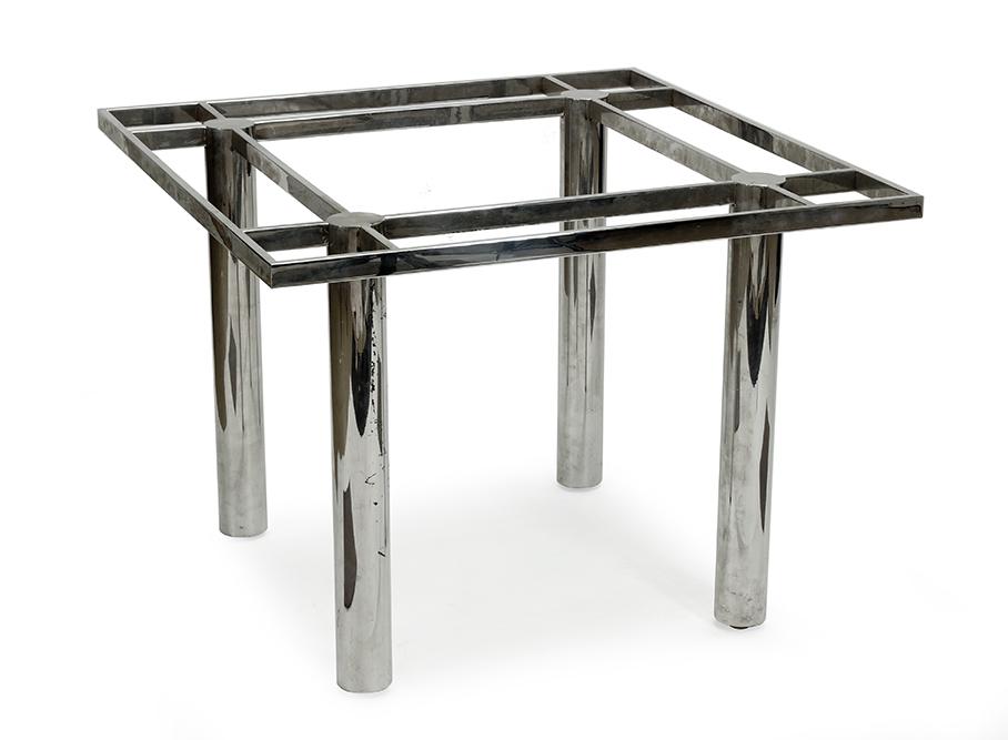 A Chrome Table Base.: A Chrome Table Base. Square open table top raised on tube legs. In the style of Afra & Tobia Scarpa 26 1/2" x 36" x 36"