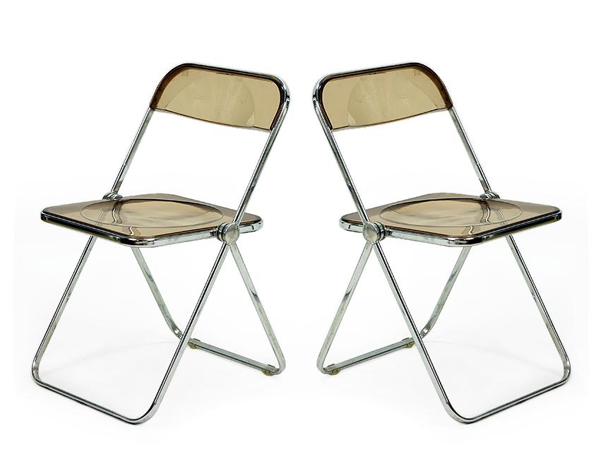 A Set of Four Castelli Smoked Lucite Chairs.: A Set of Four Castelli Smoked Lucite Chairs. Giancarlo Piretti for Anonima Castelli folding chairs
