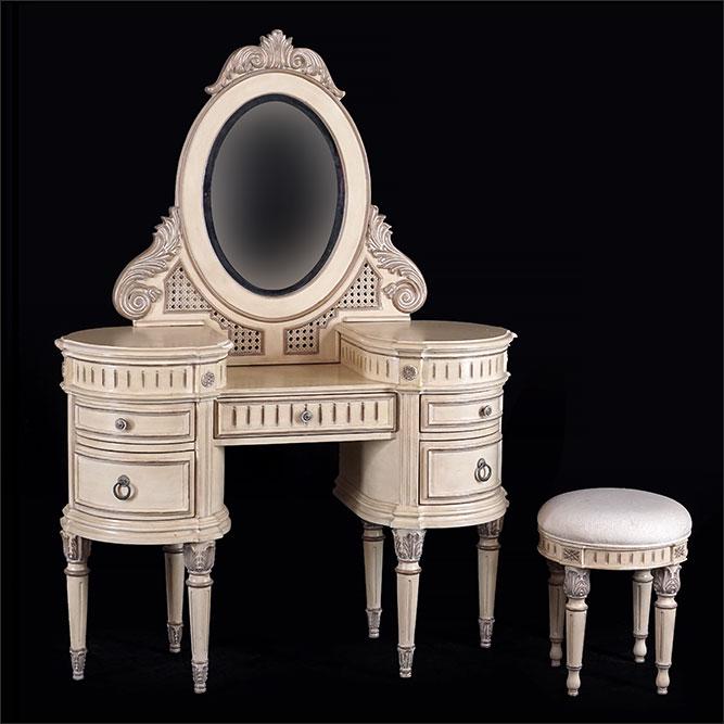 A Whitewashed Vanity Table and Stool.: A Whitewashed Vanity Table and Stool. Table: 71" x 48" x 16 1/2" Stool: 20" x 16"