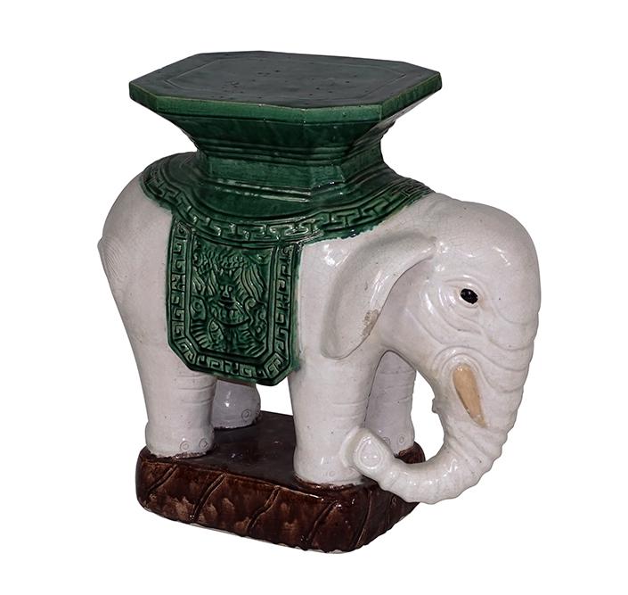 A Glazed Ceramic Elephant Form Garden Seat.: A Glazed Ceramic Elephant Form Garden Seat. 21 1/2" x 22 1/2" x 10"
